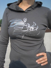 Womens long-sleeve hoodie tee - Asphalt w/ Silver foiling